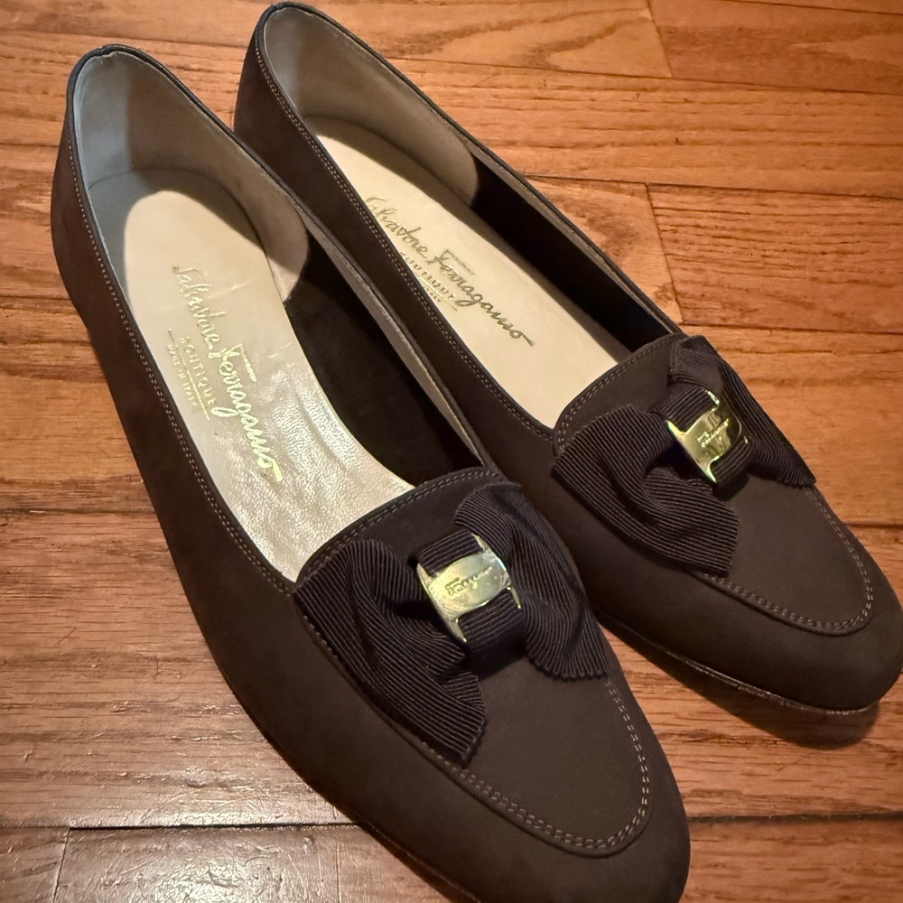 Salvatore Ferragamo Dark Brown Bow Loafers